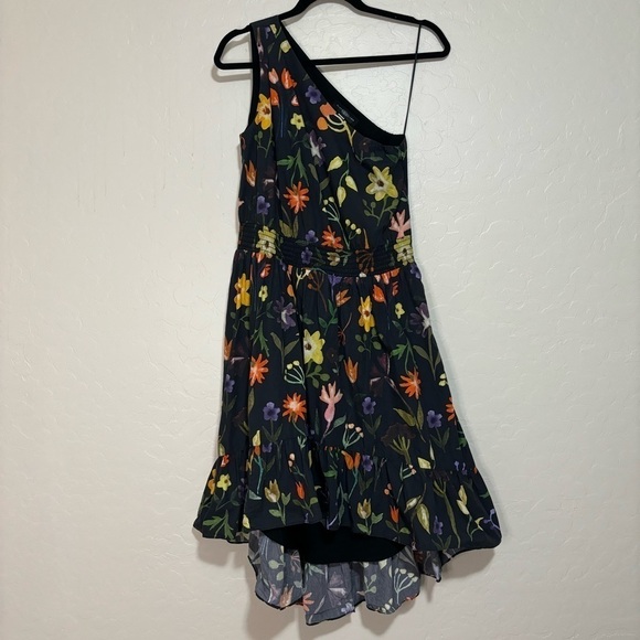 Slate & Willow Black Floral Print One-Shoulder Hi-Low Ruffle Hem Dress Size 2 - Picture 8 of 11